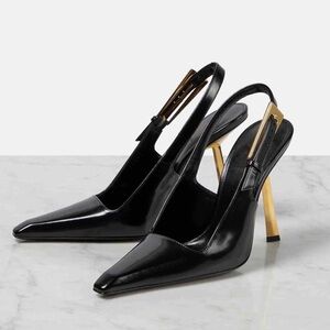 Designer Inspired Patent Leather Slingback Pumps w/ Gold Heel